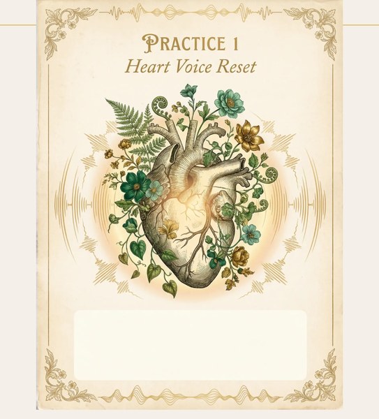 Practice 1, Heart Voice Reset - botanical anatomical heart with ferns and flowers